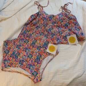 Womens' Multicolor Patterned Two-Piece Swimsuit - Tie Shoulder